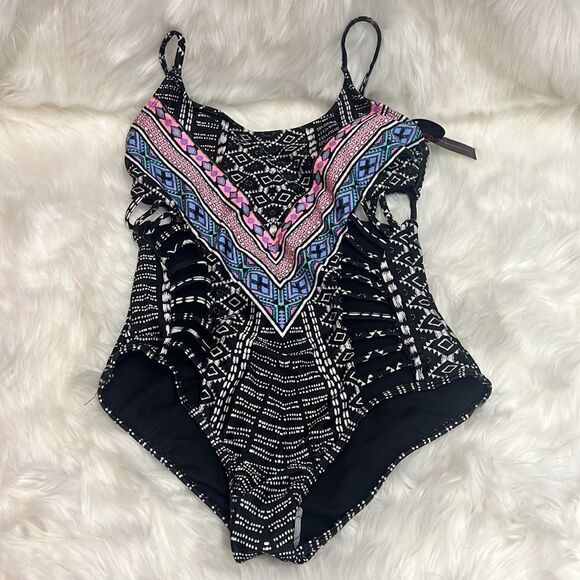 No Boundaries Retro One Piece Swimsuit  Removable Cup Swimwear D22 - Picture 2 of 6